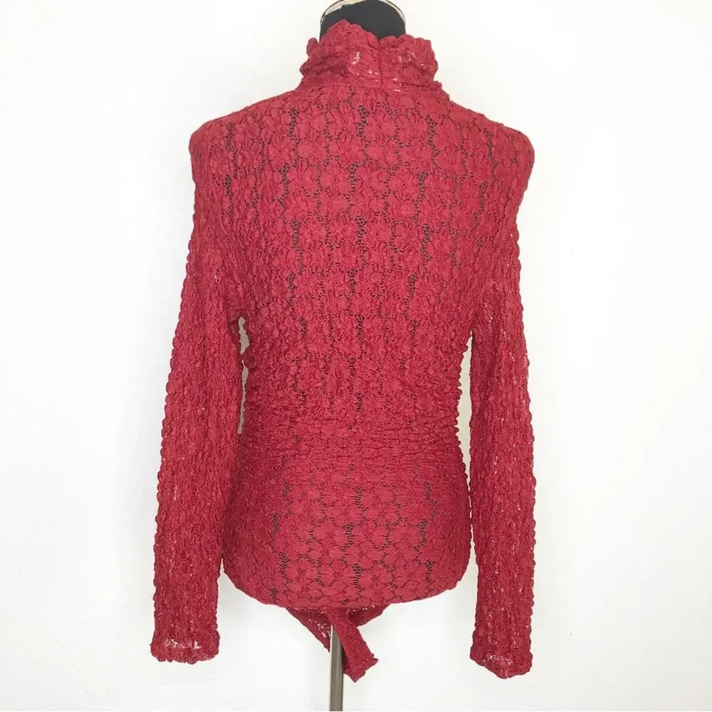 Intimately Free People Day N Night holly berry red lace bodysuit size Small NWT